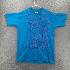 VTG 90s Blue Red & White Paint Splattered T Shirt Adult XL USA Single Stich